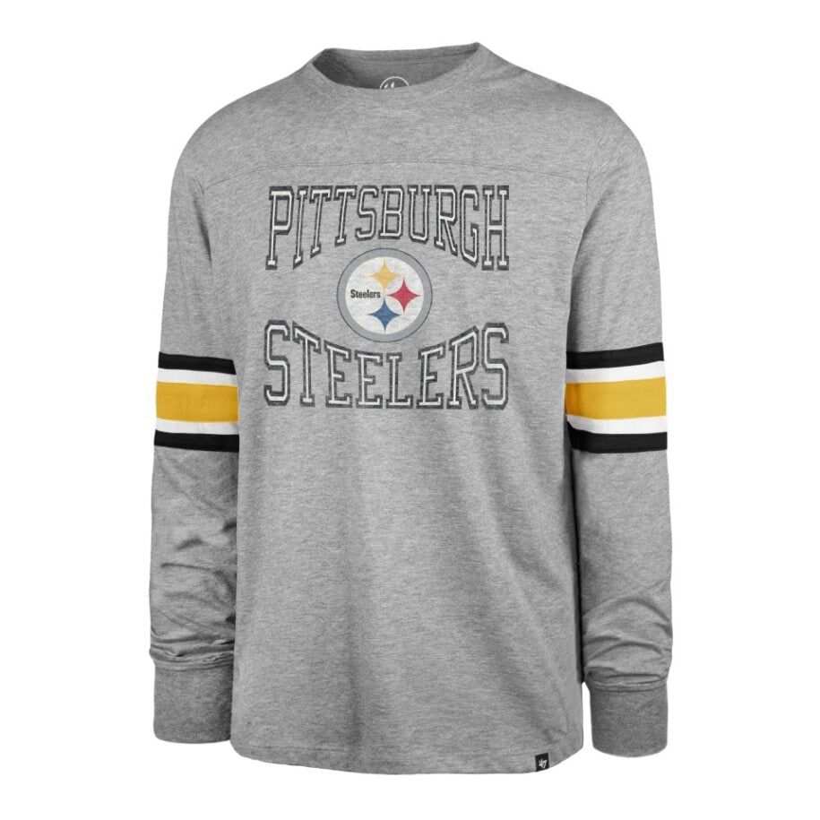 PITTSBURGH STEELERS NAME/LOGO LS TEE-GREY