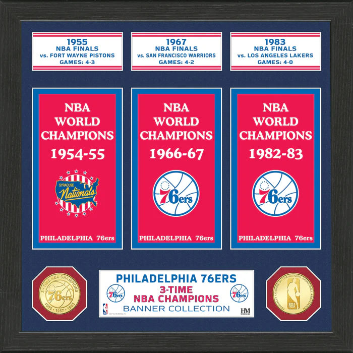 76ERS CHAMPIONSHIP BANNERS-TEAM : 13x13