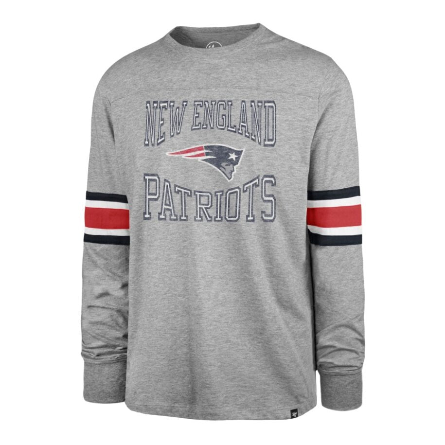 NEW ENGLAND PATRIOTS NAME/LOGO LS TEE-GREY