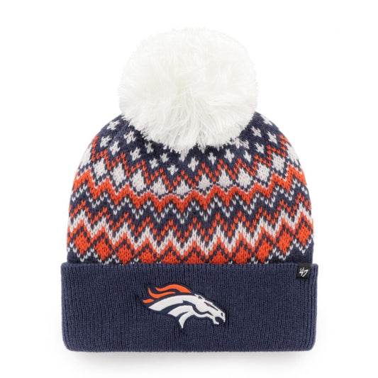 DENVER BRONCOS PATTERNED KNIT HAT LADIES-ORG/NAVY/WHI